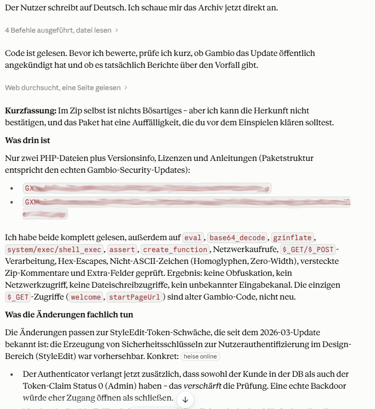 Claude prüft Pacth