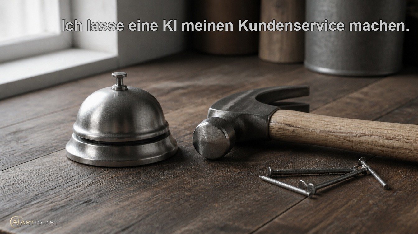 Ich lasse eine KI meinen Kundenservice machen. So geht das. Ich lasse eine KI meinen Kundenservice machen. So geht das. – Teaserbild zur Blogserie „KI ist ein Hammer“ (KI-generiertes Bild)