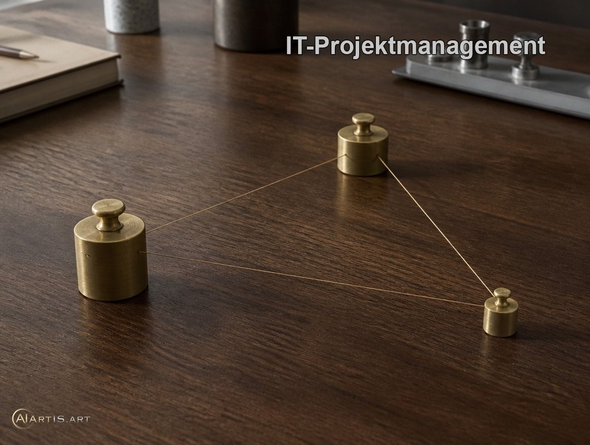 Drei Messinggewichte im Spannungsdreieck – IT-Projektmanagement