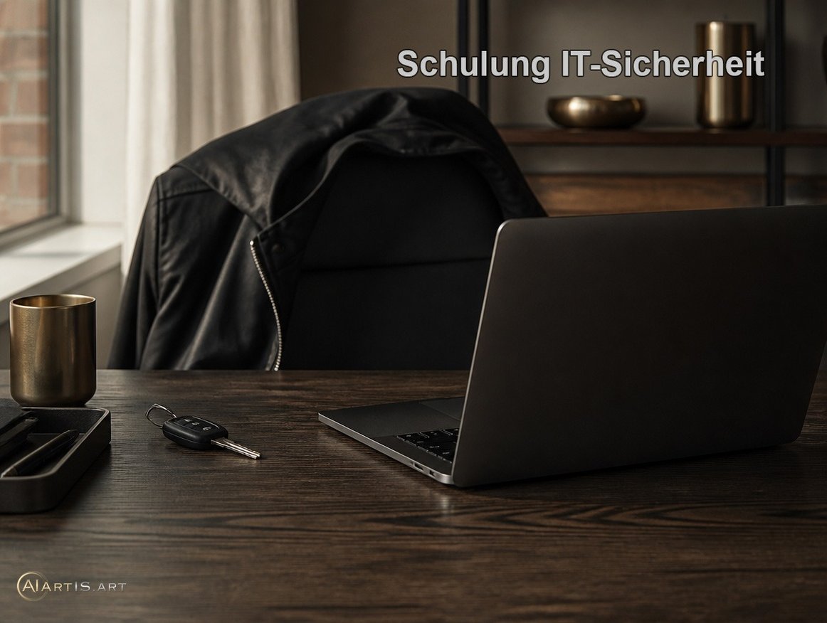 Kapuzenjacke über Stuhllehne und aufgeklappter Laptop – Schulung IT-Sicherheit
