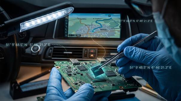 KI-Bild: Auslesen eines Chips aus einem Navigationssystem